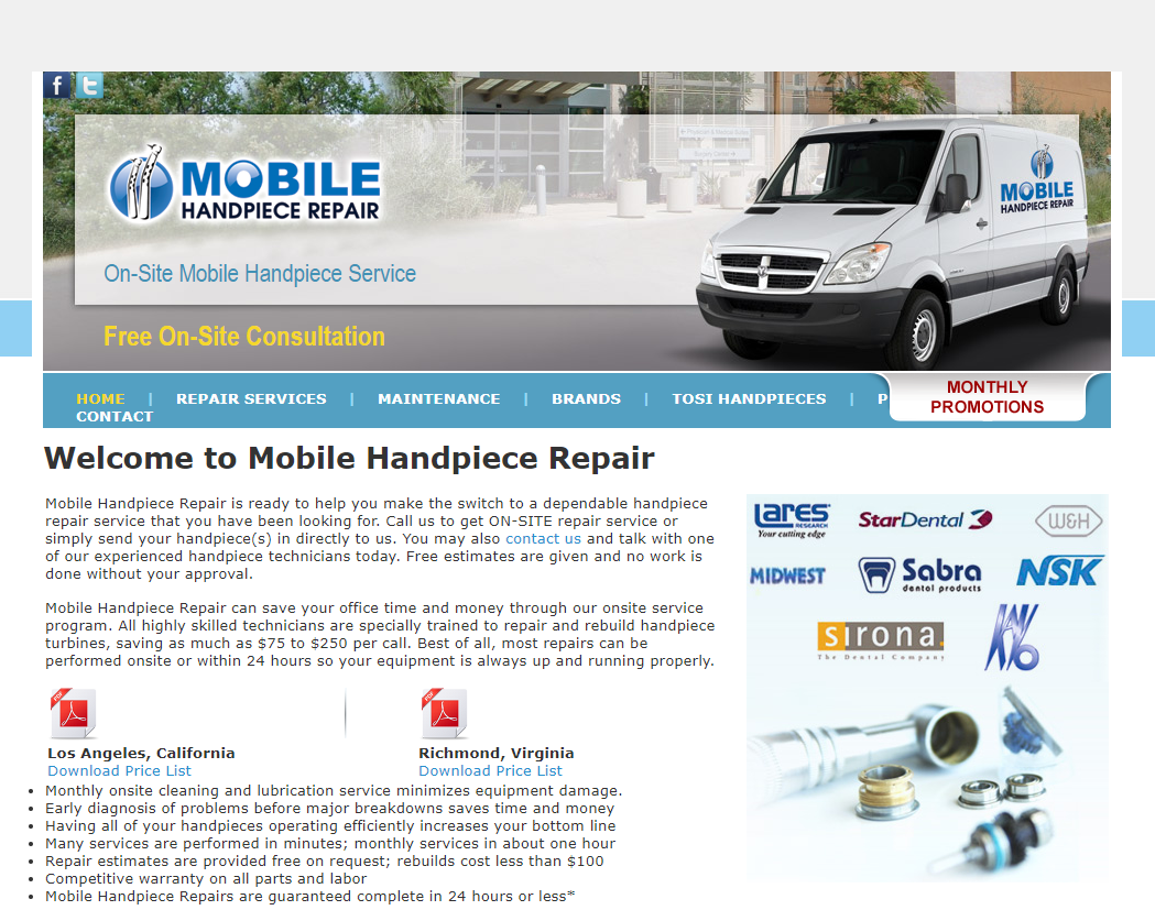 Screenshot of old Mobile Handpiece Repair website